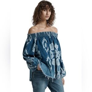 One Teaspoon Indigo Patterned Off the Shoulder Top